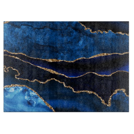Luxe Blauwe en Gouden Glitter Agate Snijplank (Voorkant)