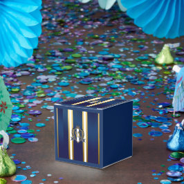 Luxe blauwe en witte monogram gegraveerde rand dec bedankdoosjes