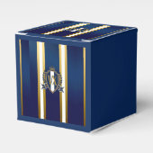 Luxe blauwe en witte monogram gegraveerde rand dec bedankdoosjes (Voorkant Zijde)