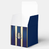 Luxe blauwe en witte monogram gegraveerde rand dec bedankdoosjes (Geopend)