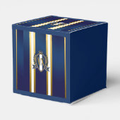 Luxe blauwe en witte monogram gegraveerde rand dec bedankdoosjes (Achterkant)