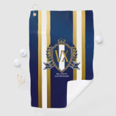 Luxe blauwe en witte monogram gegraveerde rand dec golfhanddoek (Insitu)