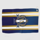 Luxe blauwe en witte monogram gegraveerde rand dec golfhanddoek (Horizontaal)