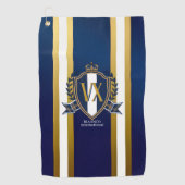 Luxe blauwe en witte monogram gegraveerde rand dec golfhanddoek (Voorkant)