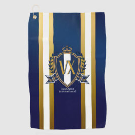Luxe blauwe en witte monogram gegraveerde rand dec golfhanddoek