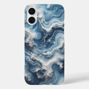 Luxe blauwe en witte watergolf telefoonhoes  iPhone 16 plus hoesje