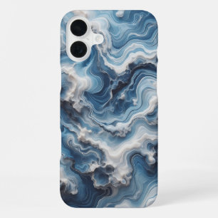 Luxe blauwe en witte watergolf telefoonhoes iPhone 16 plus hoesje