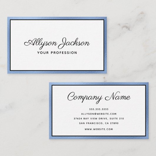 Luxe Blauwe Folie Script Visitekaartje (Voorkant / Achterkant)