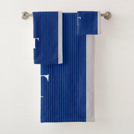 Luxe blauwe gestreepte jongens monogram bad handdoek