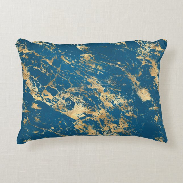 Luxe Blauwe Goud Marmer Accent Kussen (Voorkant)