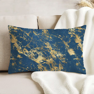 Luxe Blauwe Goud Marmer Accent Kussen