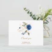 Luxe Blauwe Gouden Bloem Bruiloft Bedankt (Staand voorkant)