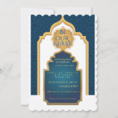 Luxe blauwe & gouden boog bruidsdouche uitnodiging (Voorkant)