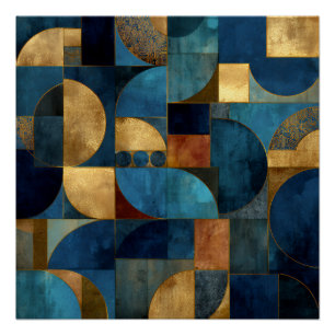 Luxe Blauwe & Gouden Getextureerde Geometrische Pa Perfect Poster