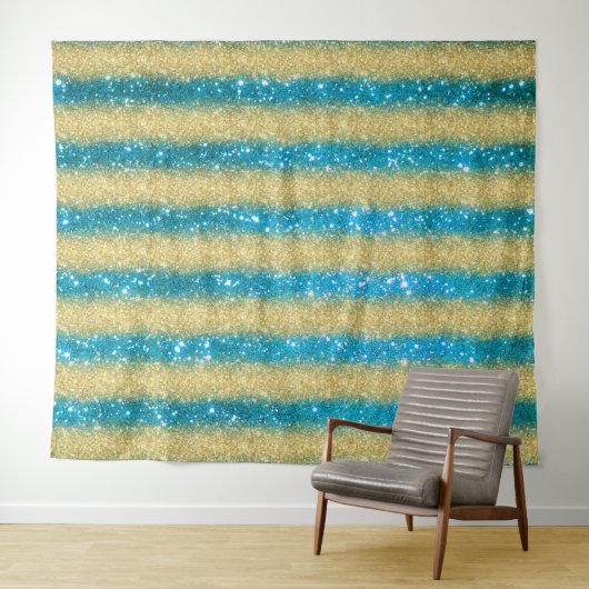 Luxe Blauwe Gouden Glitters Wandkleed (In Situ (horizontaal))