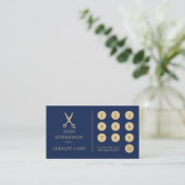 Luxe Blauwe Gouden Kapper Scharen Logo QR Code Klantenkaartje (Staand voorkant)