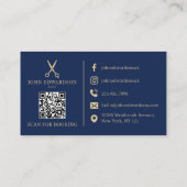Luxe Blauwe Gouden Kapper Scharen Logo QR Code Klantenkaartje (Achterkant)