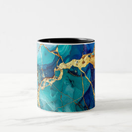 Luxe Blauwe & Gouden Marmeren Abstracte Kunstmokko Tweekleurige Koffiemok