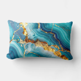 Luxe Blauwe & Gouden Marmeren Kintsugi Gebedskusse Kussen