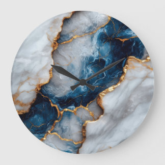 Luxe blauwe & gouden marmeren wandklok