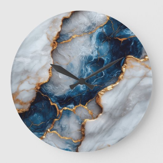 Luxe blauwe & gouden marmeren wandklok  (Voorkant)