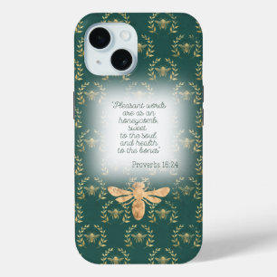 Luxe Blauwe Groene Gouden Bij Krans Raster Christe iPhone 15 Case
