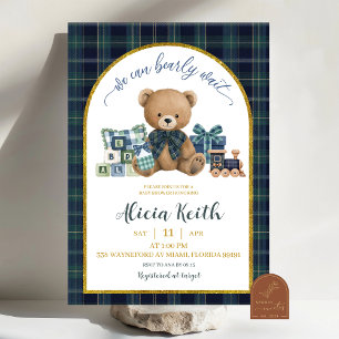Luxe blauwe groene preppy beer babyshower uitnodig kaart