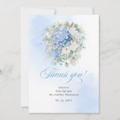 Luxe blauwe hortensia eucalyptus bedankkaart (Voorkant)