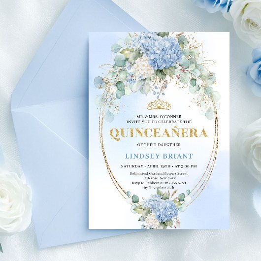 Luxe Blauwe Hortensia's Gouden 15e Verjaardagsuitn Kaart