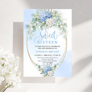 Luxe Blauwe Hortensia's Sweet Sixteen Feest Uitnod Kaart