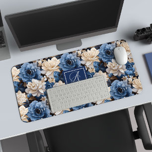 Luxe Blauwe Ivoren Bloemen Persoonlijke Bureaumat