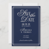Luxe Blauwe Kalligrafie Bruiloft Save The Date (Voorkant)