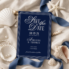 Luxe Blauwe Kalligrafie Bruiloft Save The Date