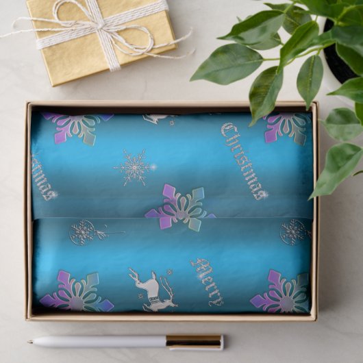 Luxe blauwe kerstsnowflakes en rendiervis tissuepapier (Geschenk)