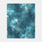 Luxe Blauwe Kwallen Koraal Oceaan Patroon Fleece Deken (Voorkant)