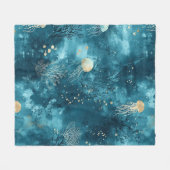 Luxe Blauwe Kwallen Koraal Oceaan Patroon Fleece Deken (Voorkant (Horizontaal))