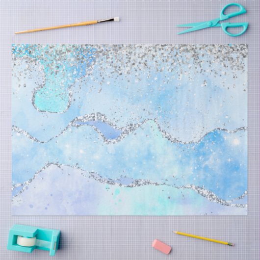 Luxe blauwe marmer en zilveren glitter tissuepapier (Craft)