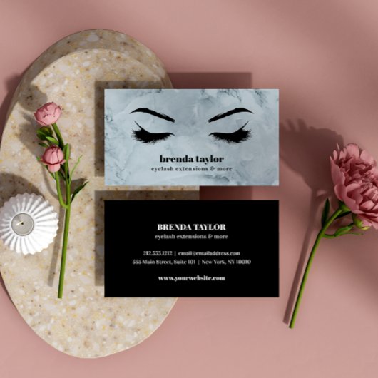 Luxe Blauwe Marmer Eyelash Brow bar professional Visitekaartje
