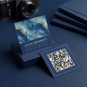 Luxe Blauwe Marmeren Ontwerp met Elegant Goud Vierkante Visitekaartje
