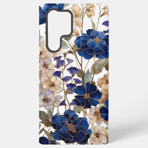 Luxe Blauwe Pioen & Champagne Bloemen Samsung Galaxy Hoesje