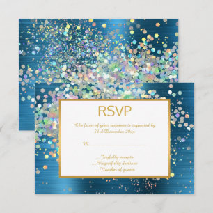 LUXE BLAUWE REGENBOOG HOLOGRAFISCHE SPOT RSVP KAARTJE