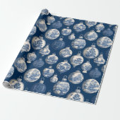 Luxe Blauwe Toile Kerst Ornament Cadeaupapier (Uitgerold)