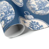 Luxe Blauwe Toile Kerst Ornament Cadeaupapier (Rol Hoek)
