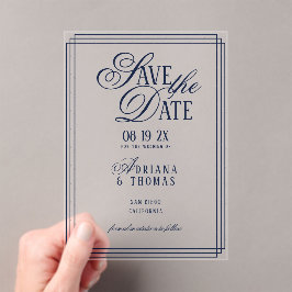 Luxe Blauwe Trouwkaart Save The Date Acryl Uitnodigingen