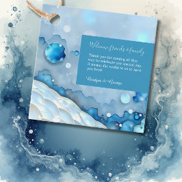 Luxe Blauwe Waterverf Abstract Pearlescent Bedankjes Labels