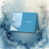 Luxe Blauwe Waterverf Abstract Pearlescent Bedankkaart