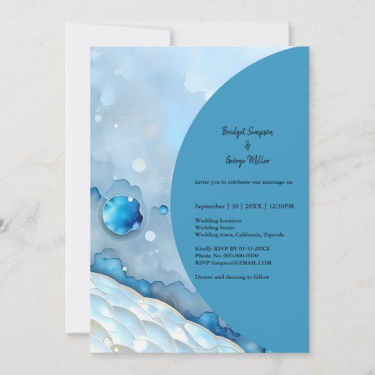 Luxe Blauwe Waterverf Abstract Pearlescent Kaart (Voorkant)