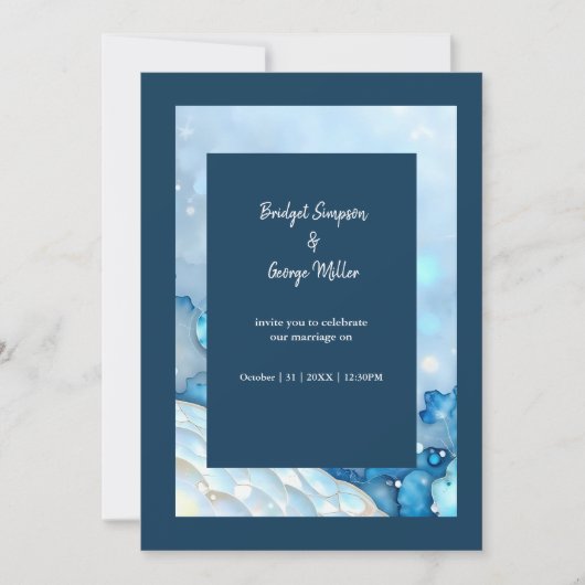 Luxe Blauwe Waterverf Abstract Pearlescent Kaart (Voorkant)