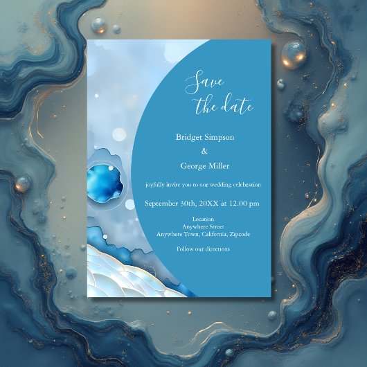 Luxe Blauwe Waterverf Abstract Pearlescent Kaart
