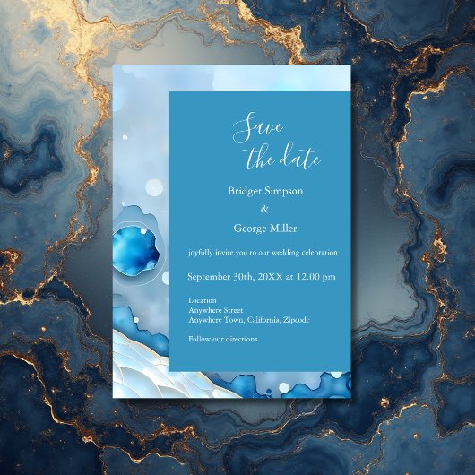 Luxe Blauwe Waterverf Abstract Pearlescent Kaart